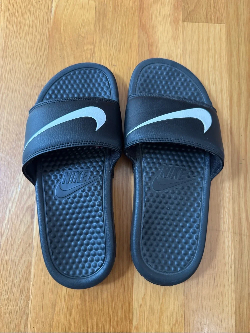 Nike Black Slides with White Swoosh